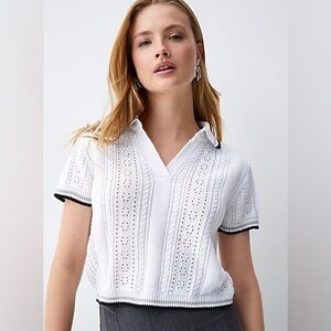 Striped Hem Johnny Collar Sweater